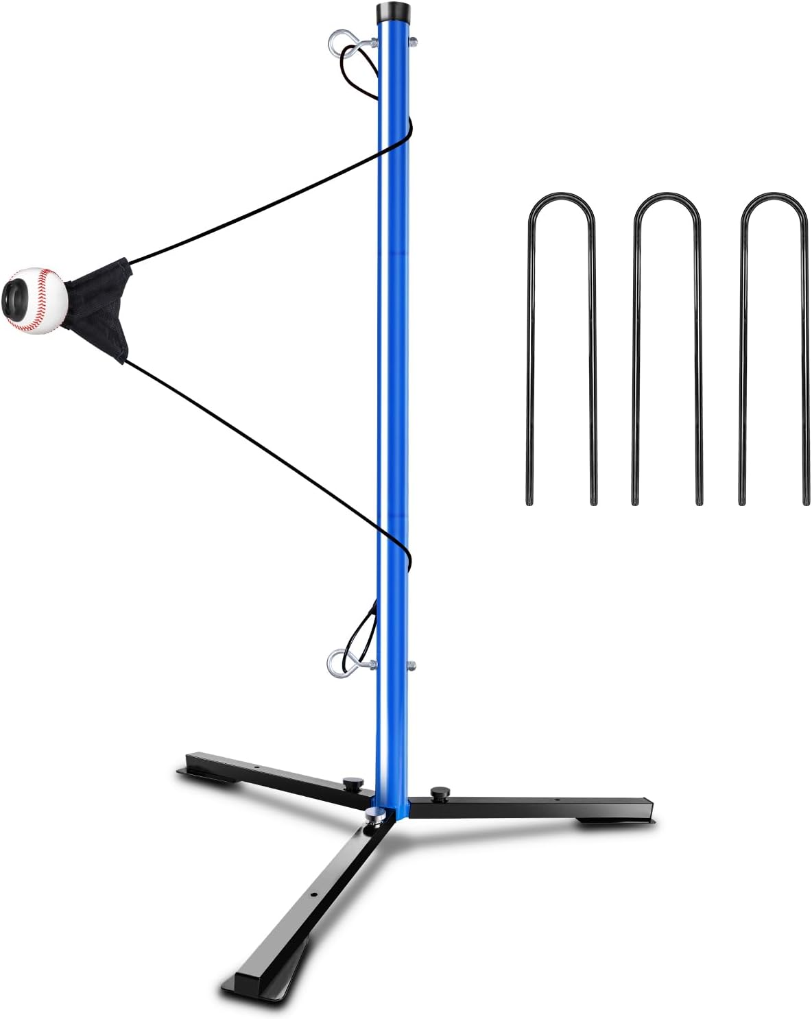 Youth Baseball Swing Trainer with Auto-Reset, Adjustable Ball Height | Hitting Trainer with Real Ball, Stable Triangle Base, Softball Swing Trainer Solo Practice Improve Accuracy & Power