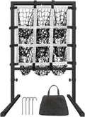 9 Hole Pitching Net with Strike Zone, Adjustable Height Powernet Baseball Nets with Target Pockets for Batting, Pitching Target Softball Baseball Training Equipment for Hitting