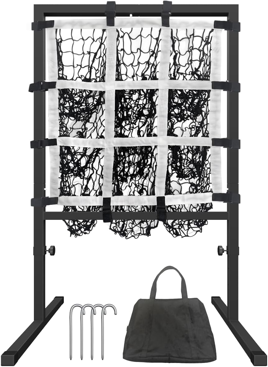9 Hole Pitching Net with Strike Zone, Adjustable Height Powernet Baseball Nets with Target Pockets for Batting, Pitching Target Softball Baseball Training Equipment for Hitting