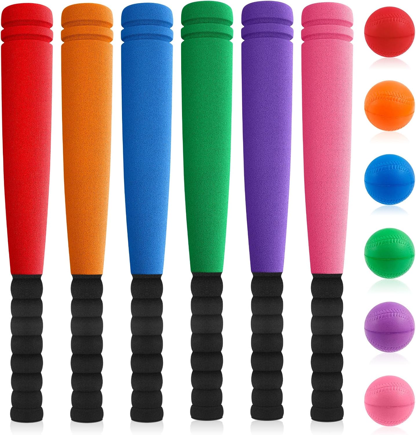 6 Set Foam Baseball Bat Set Including 6 Bats and 6 PE Equipment for Elementary School Foam Baseball Bat for Safety Play