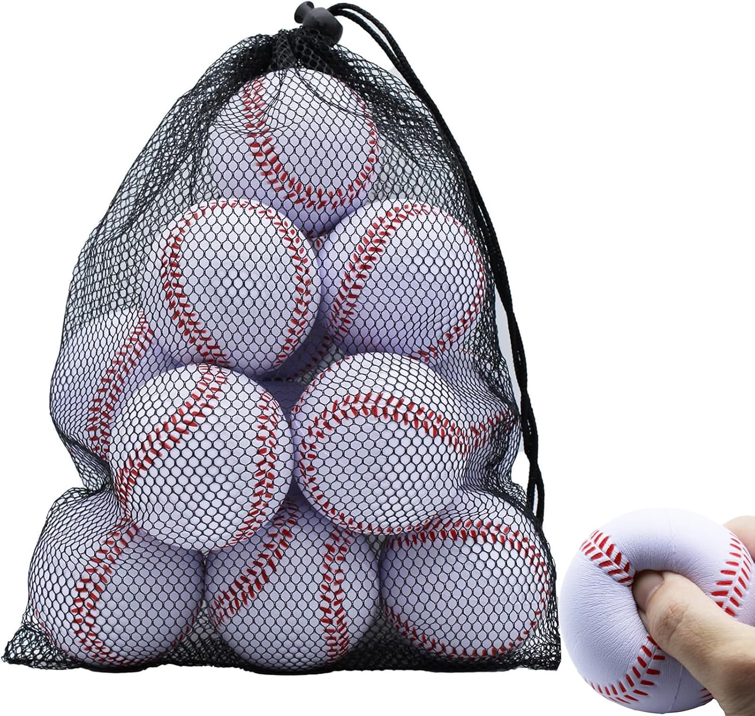 Foam Baseballs,12/24 Ball Pack Practice Training Baseballs | With a Mesh Bag for Easy Transport, Unmarked Practice Baseball for Hitting, Soft Toss, Batting, Fielding, Pitching